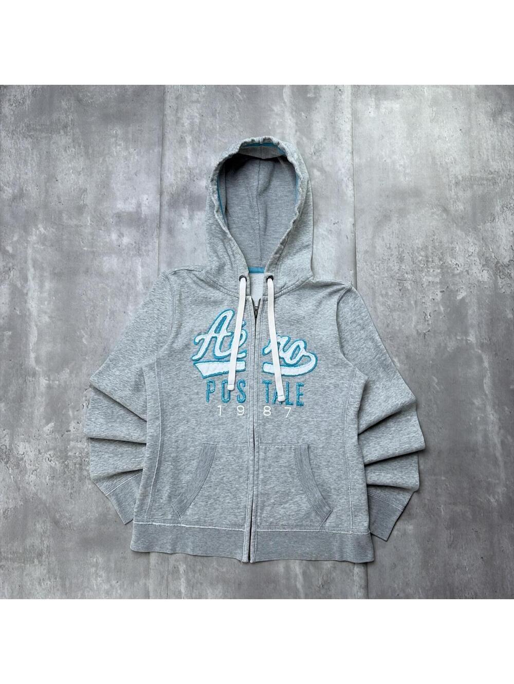 Y2K Gray Aeropostale Grunge Skater Thermal Zip Up Hoodie